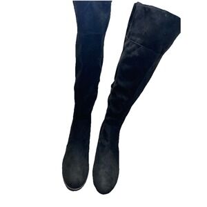 Lane Bryant 11W Black Faux Suede Fur Lined Wide Calf Knee High Wedge Boots